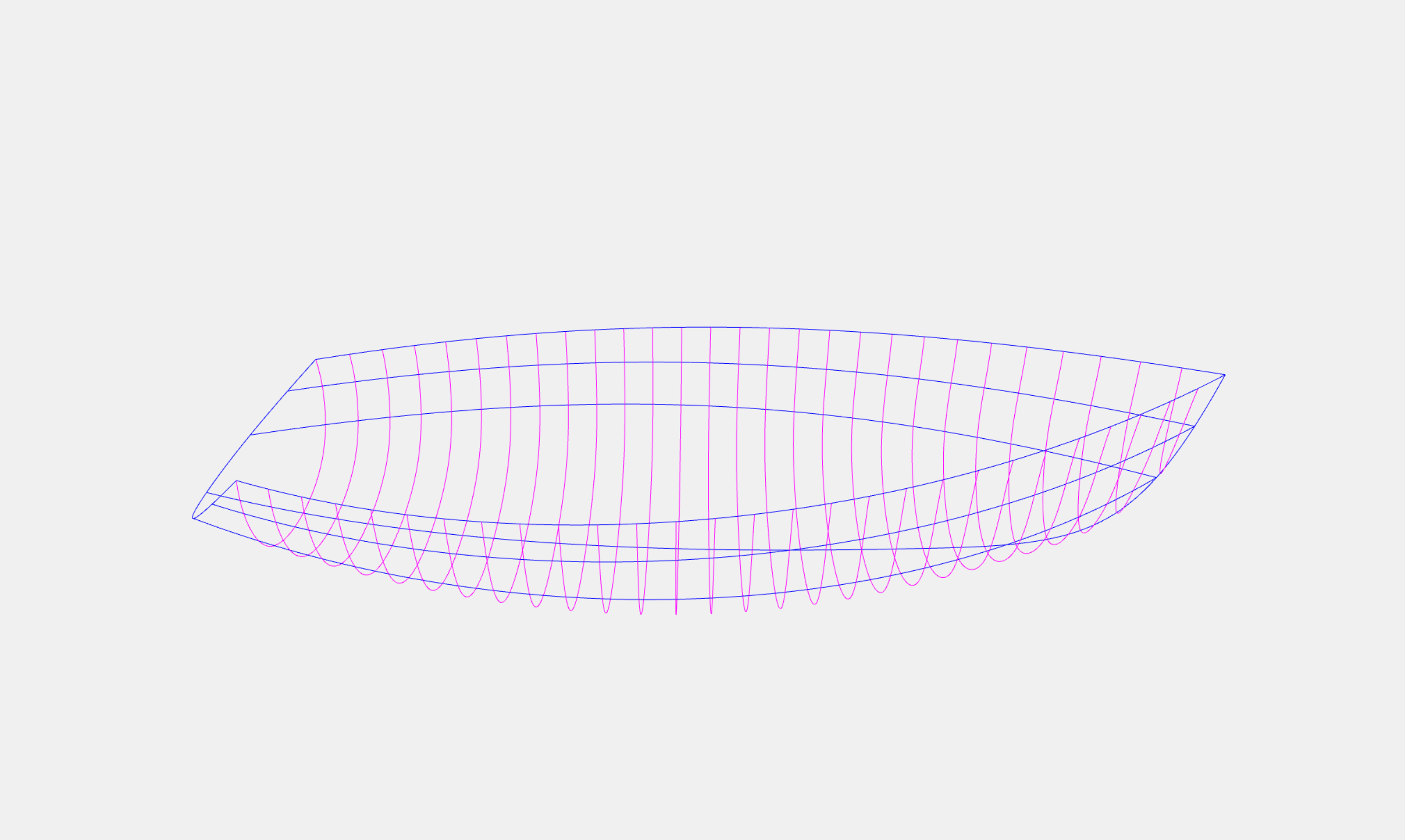 Yacht blueprint 3D view. NURBS curves