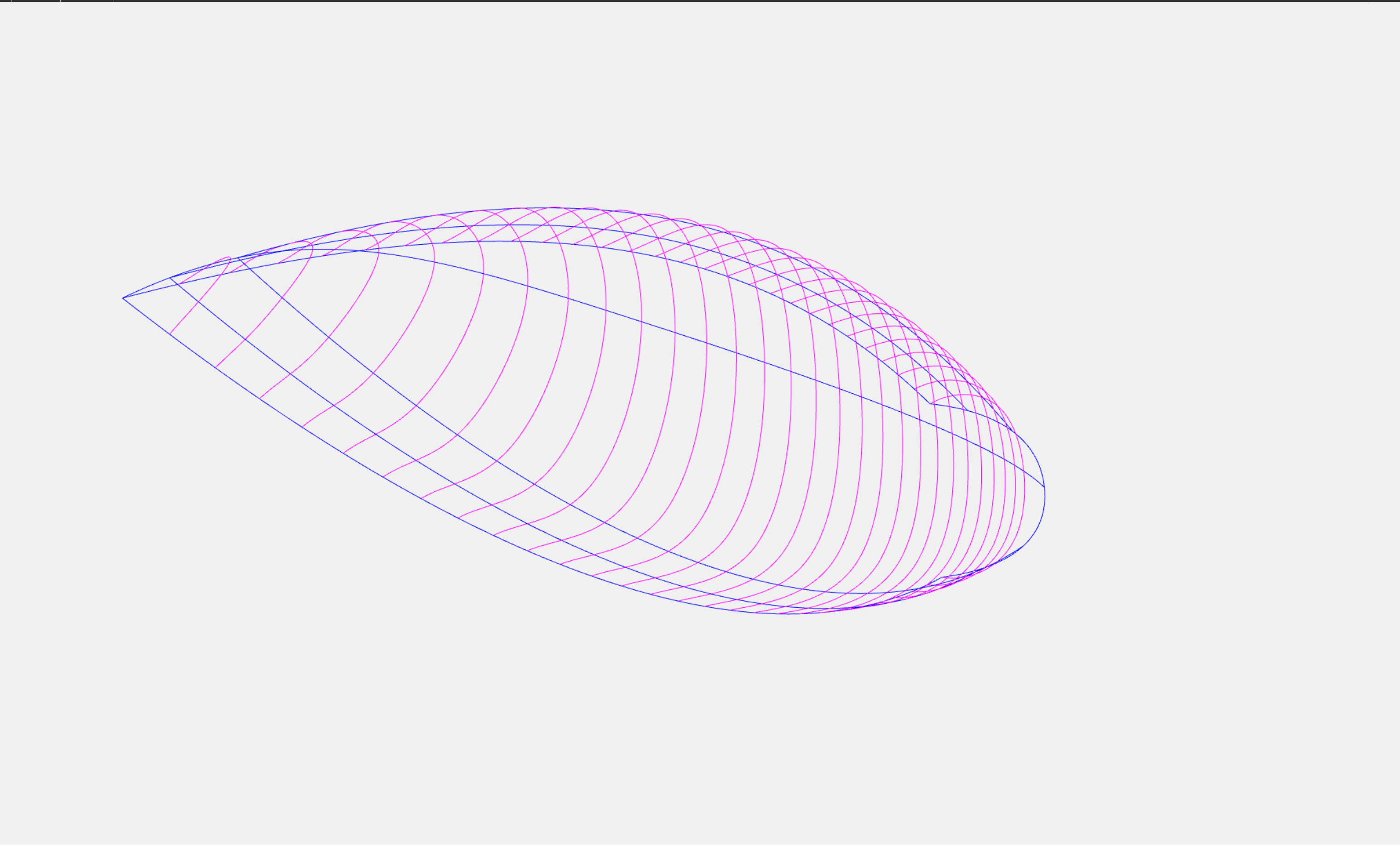 Yacht blueprint 3D view. NURBS curves
