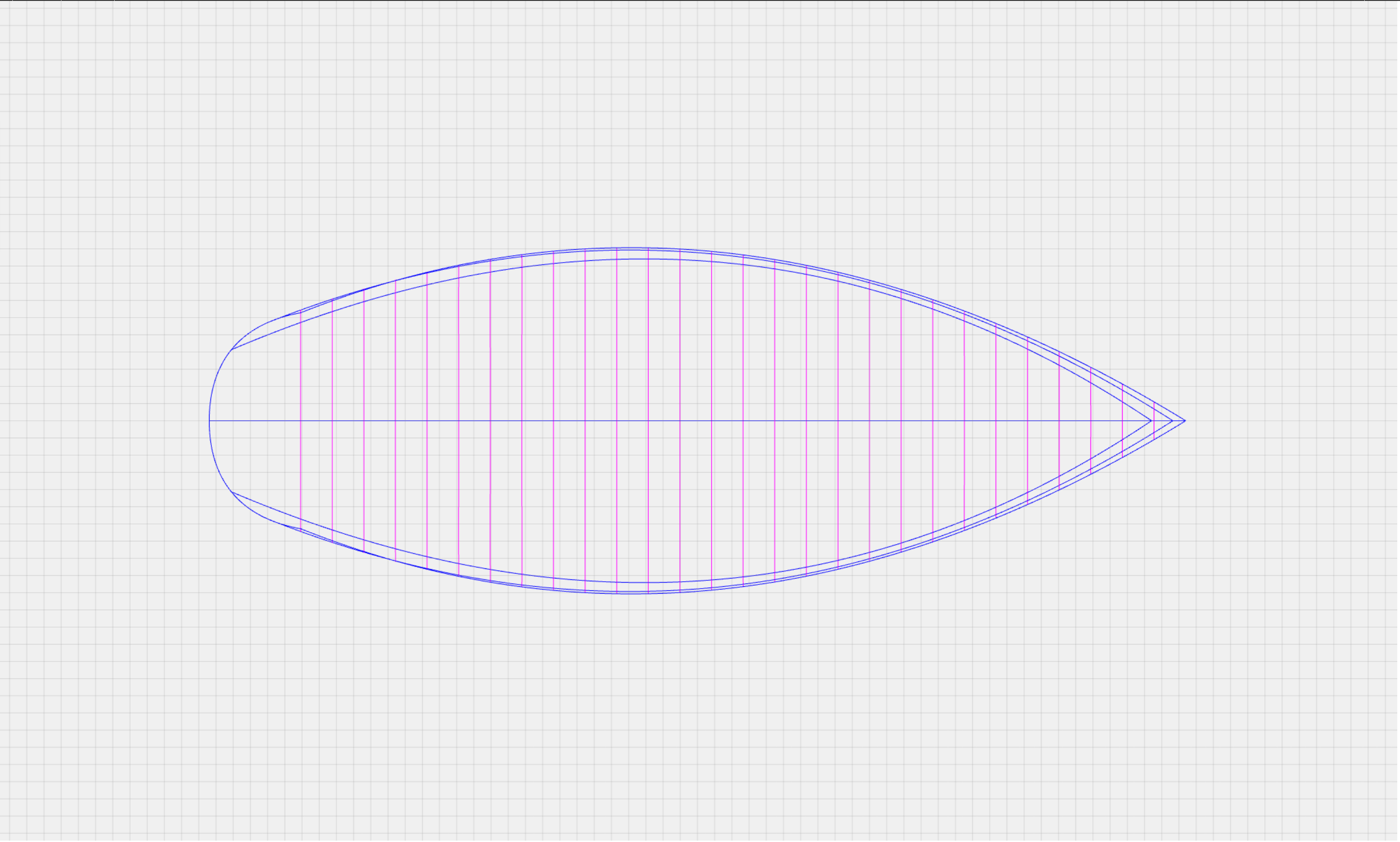 Yacht blueprint up side view. NURBS curves