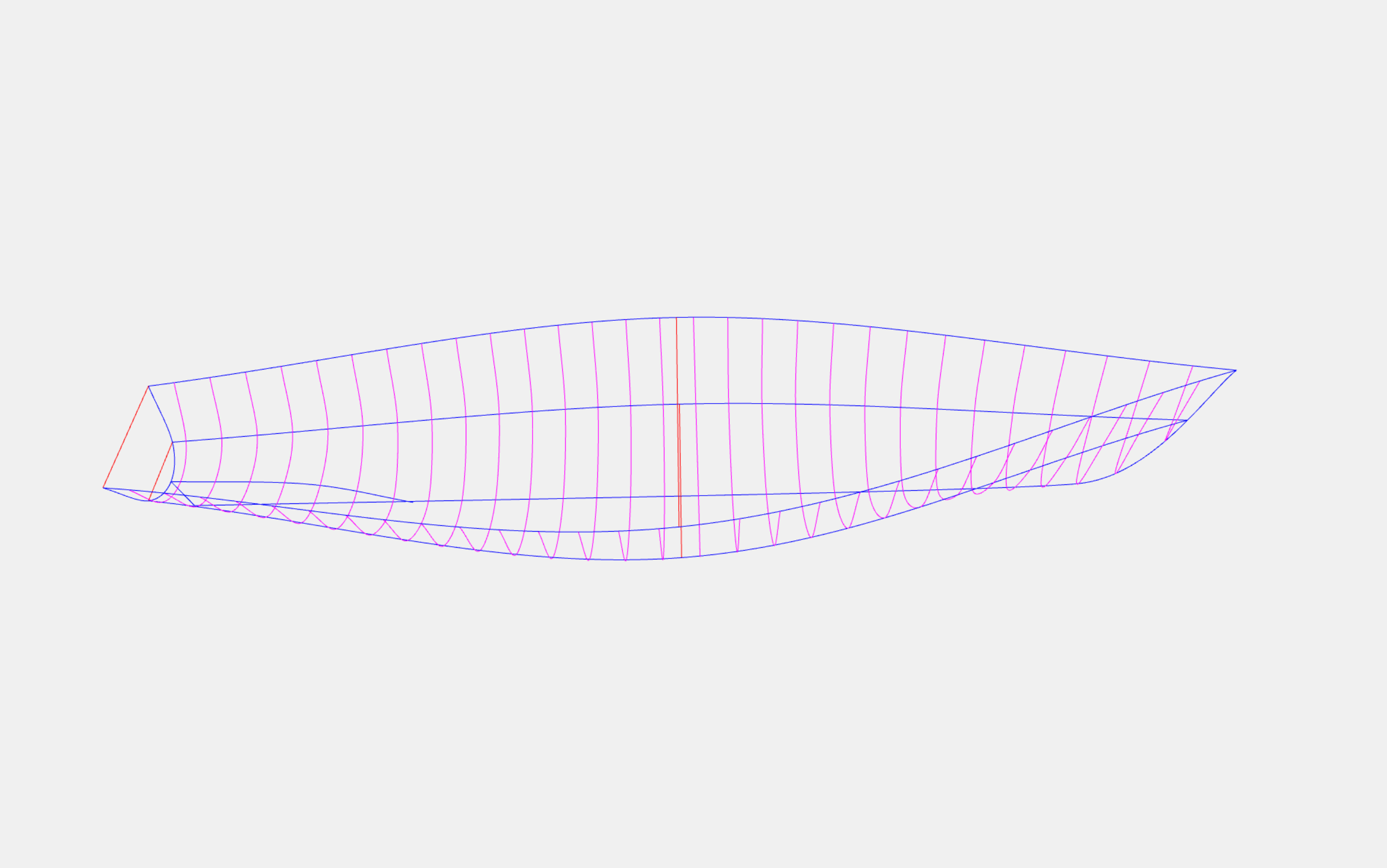 Fisher boat blueprint 3D view. Parametric curves