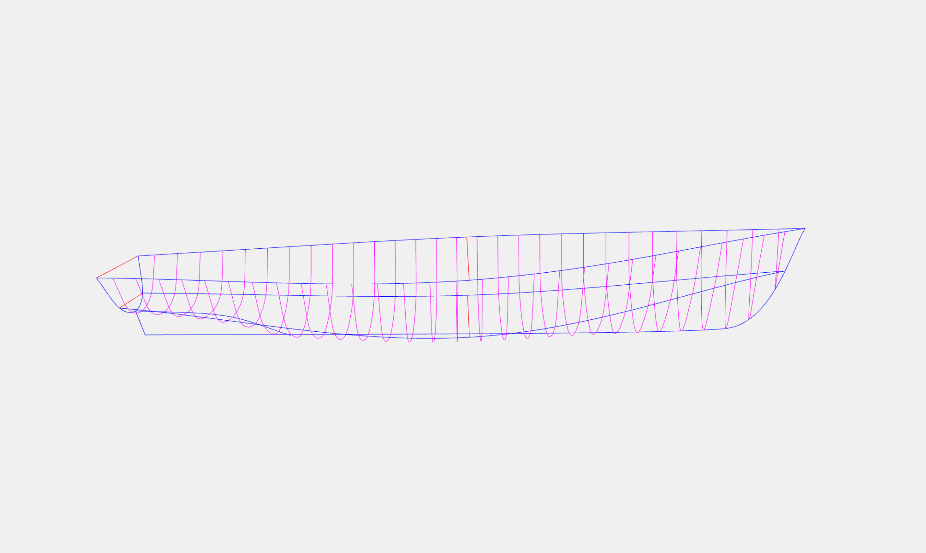 Fisher boat blueprint 3D view. Parametric curves