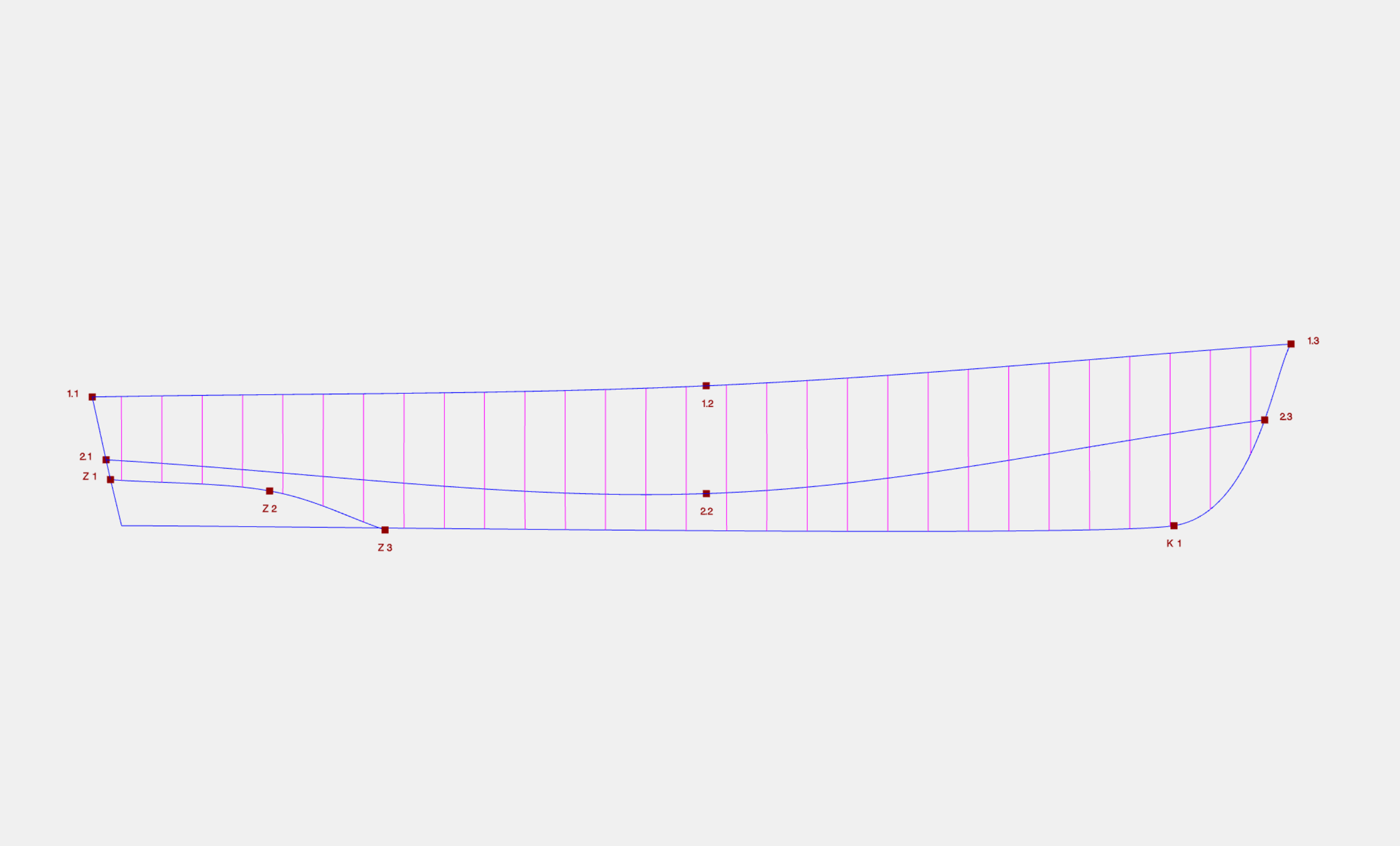 Fisher boat blueprint right side view. Parametric curves
